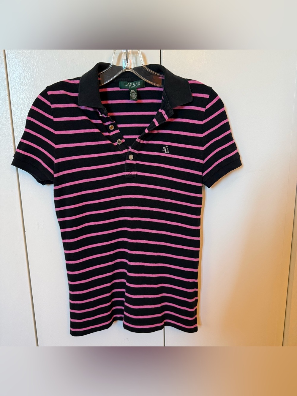 Ralph Lauren Black & Pink Striped Polo Shirt (Conf 8)